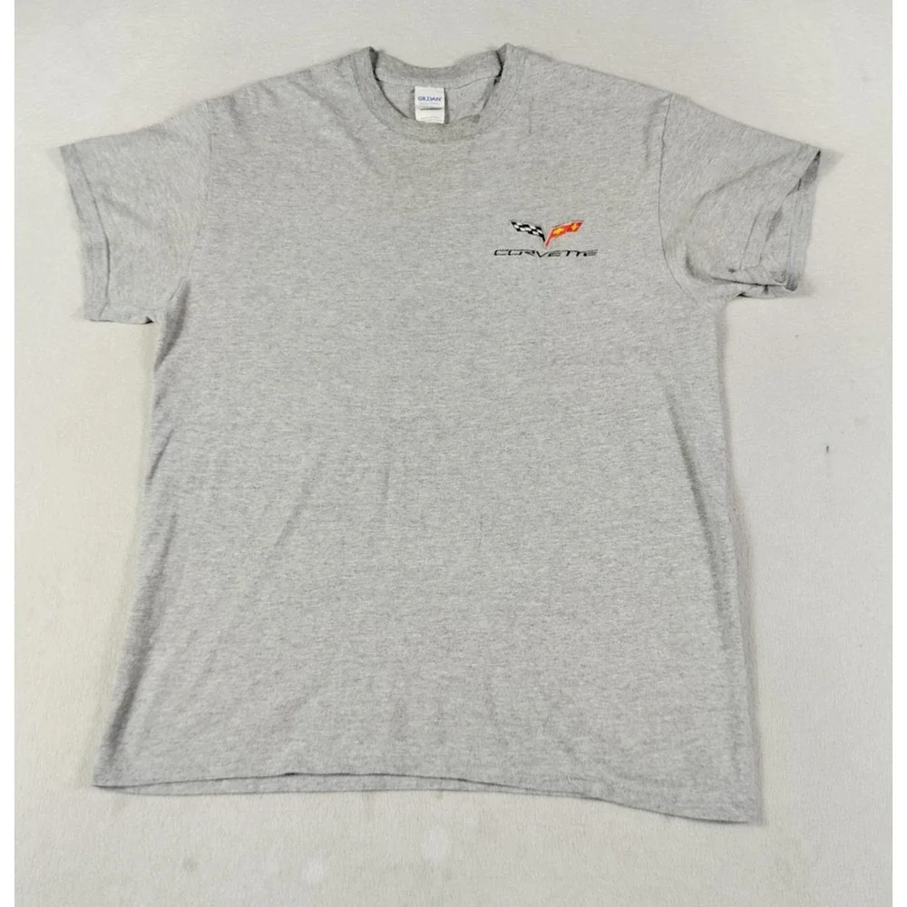 Gildan Corvette Shirt Mens Medium Gray Graphic Tee Chevy Sports Car Automotive
